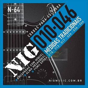 Encordoamento Guitarra. 010-.046 Tradicional - 1ª Mi Extra + Palheta Nig - N64