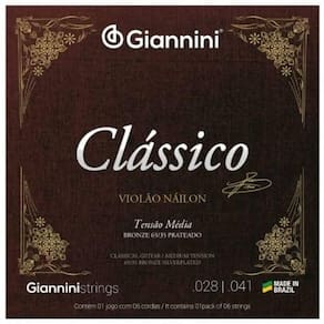 Encordoamento Giannini Clássico P-violão Nylon 65-35 Prateado Média Genwpm