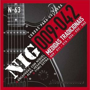 Encordoamento Guitarra. 009-.042 Tradicional - 1ª Mi Extra + Palheta Nig - N63