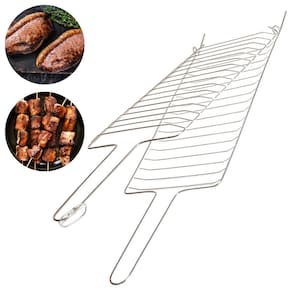 Grelha Abaulada Dobrável 69x22 Churrasqueira 2 Folhas Para Grelhados Metalmig