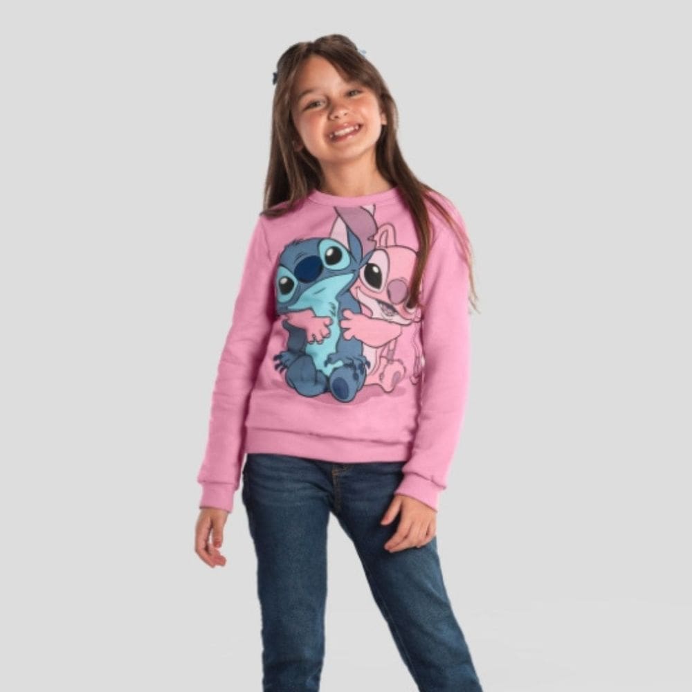Blusão Infantil Moletom Menina do Stitch Rosa - Brandili