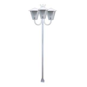 Poste Braço Curvo Luminária Romana Tripla Jardim Branco 2mt