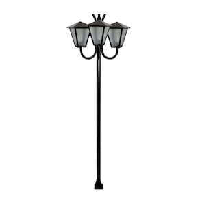 Poste Braço Curvo Luminária Romana Tripla Jardim Preto 300cm