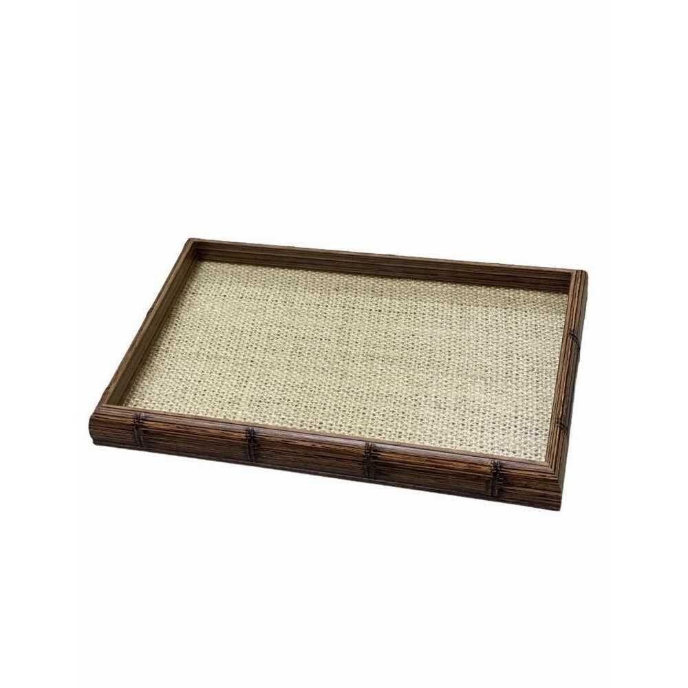 Bandeja Madeira Bambu Com Sisal Natural Woodart 38x24cm
