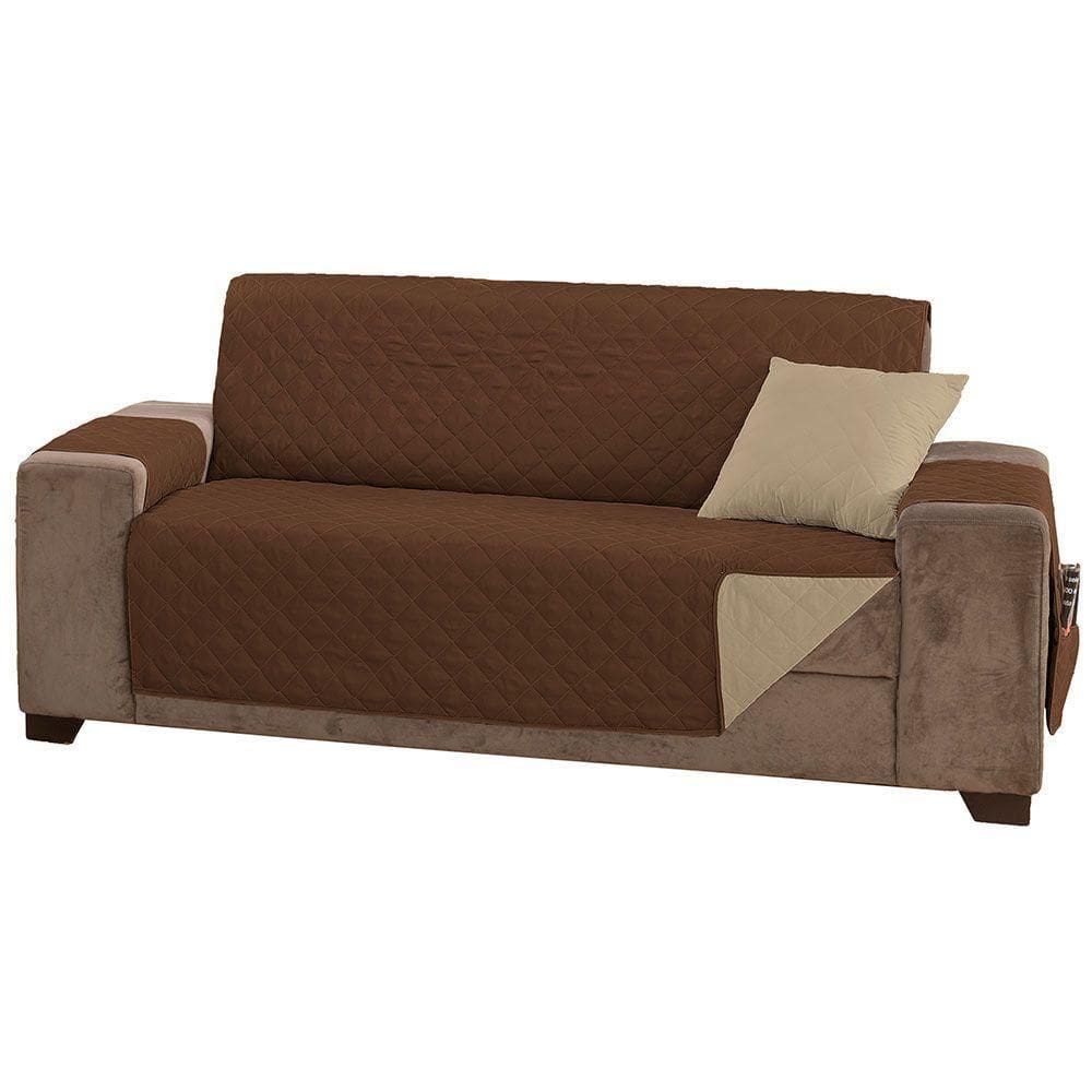Protetor De Sofá Manu Dupla Face Padrão 4 Lugares Microfibra - Tabaco/cáqui