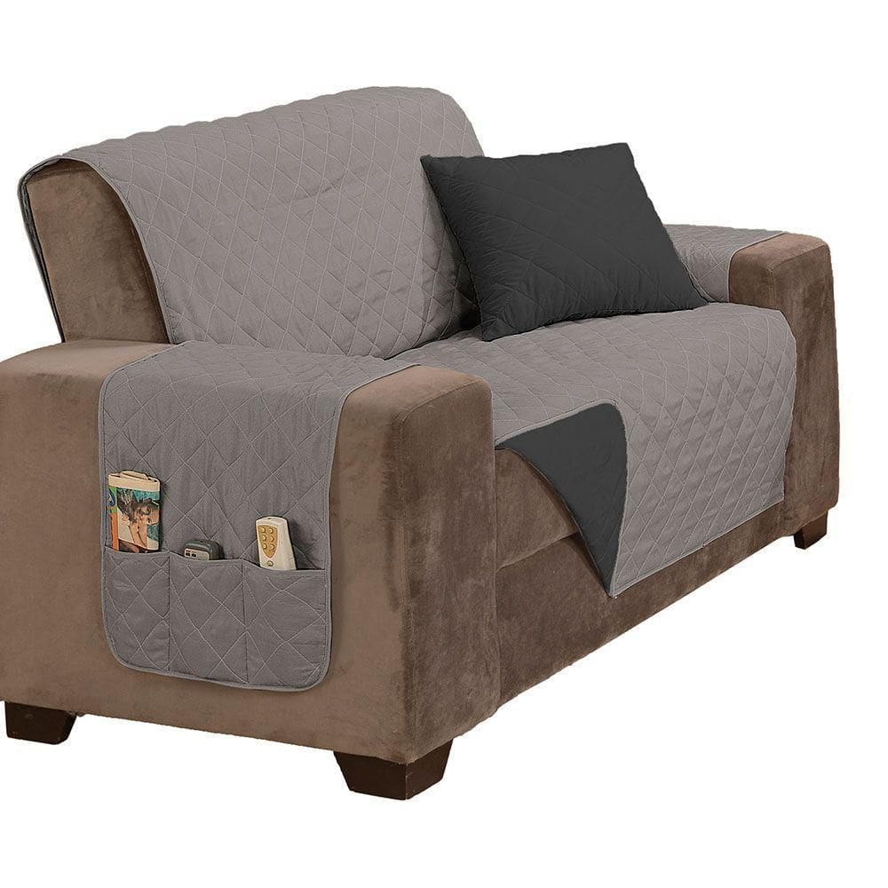 Protetor De Sofá Manu Dupla Face Padrão 2 Lugares Microfibra - Preto/cinza