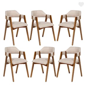 Kit 6 Cadeiras para Mesa de Jantar Lua com Estofado Linho Bege L59