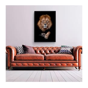 Quadro Animais Retrato Do Leão C- Moldura Marrom e Vidro Tamanho 90 X 60cm