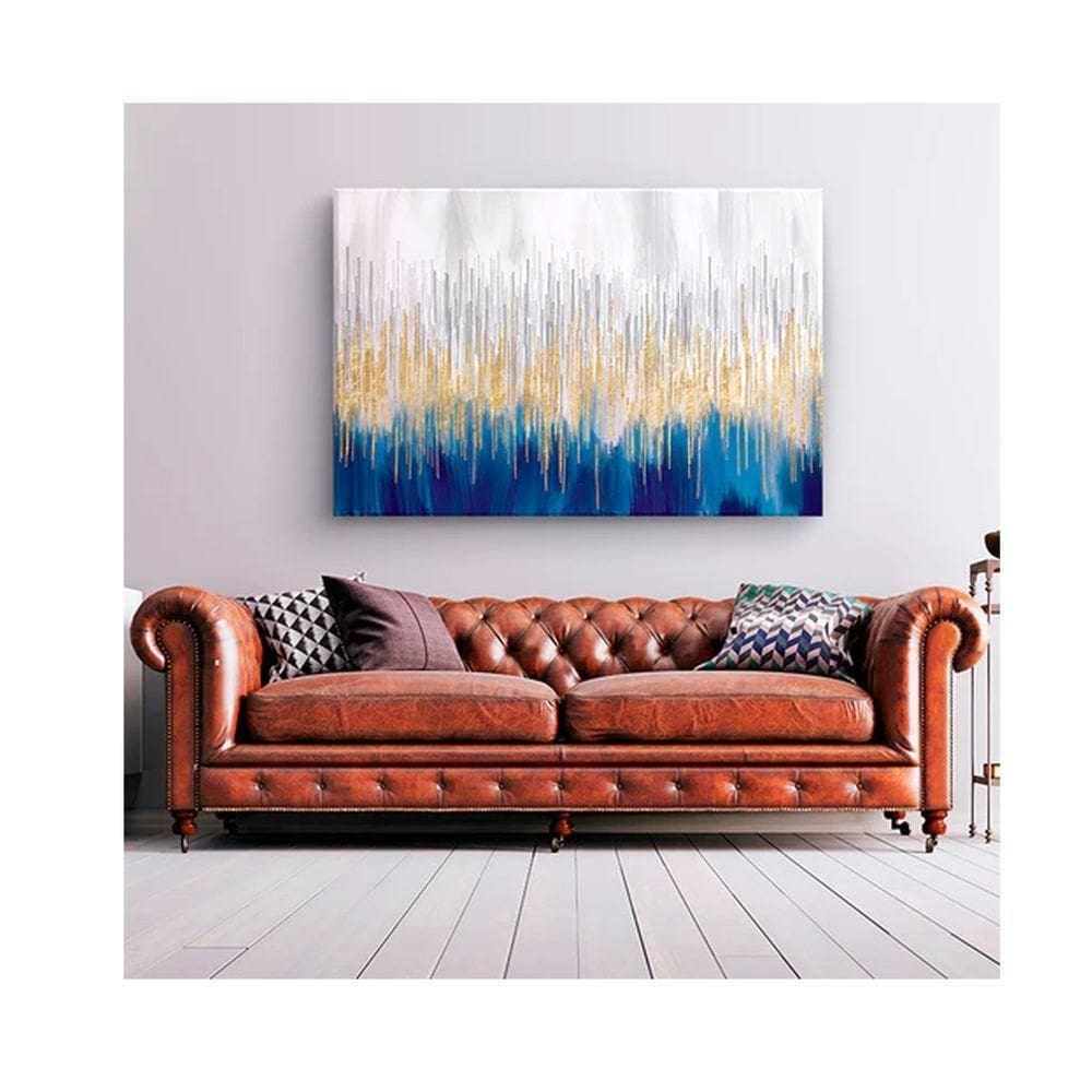 Quadro Decorativo Abstrato Belas Linhas Douradas Borda Infinita Tamanho 120 X 80cm