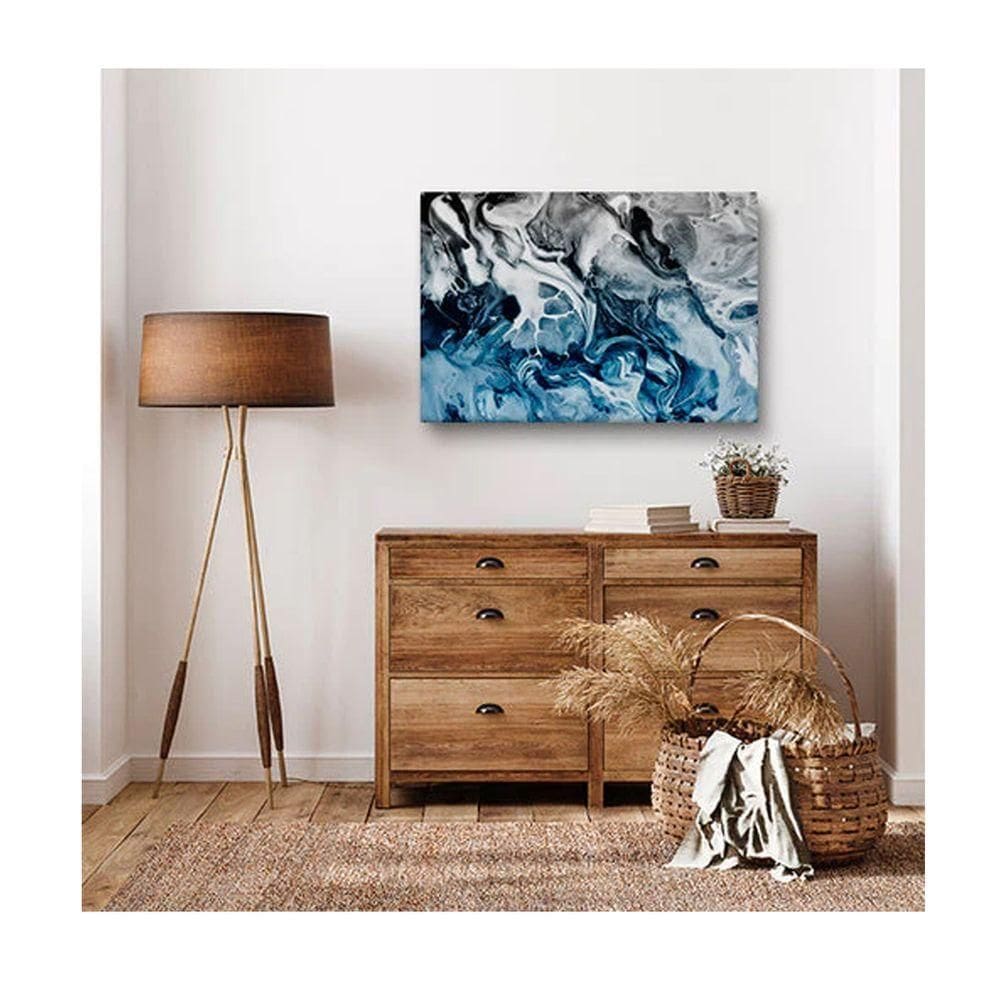 Quadro Decorativo Abstrato Blue And Silver C- Moldura Dourada Tamanho 100 X 70cm