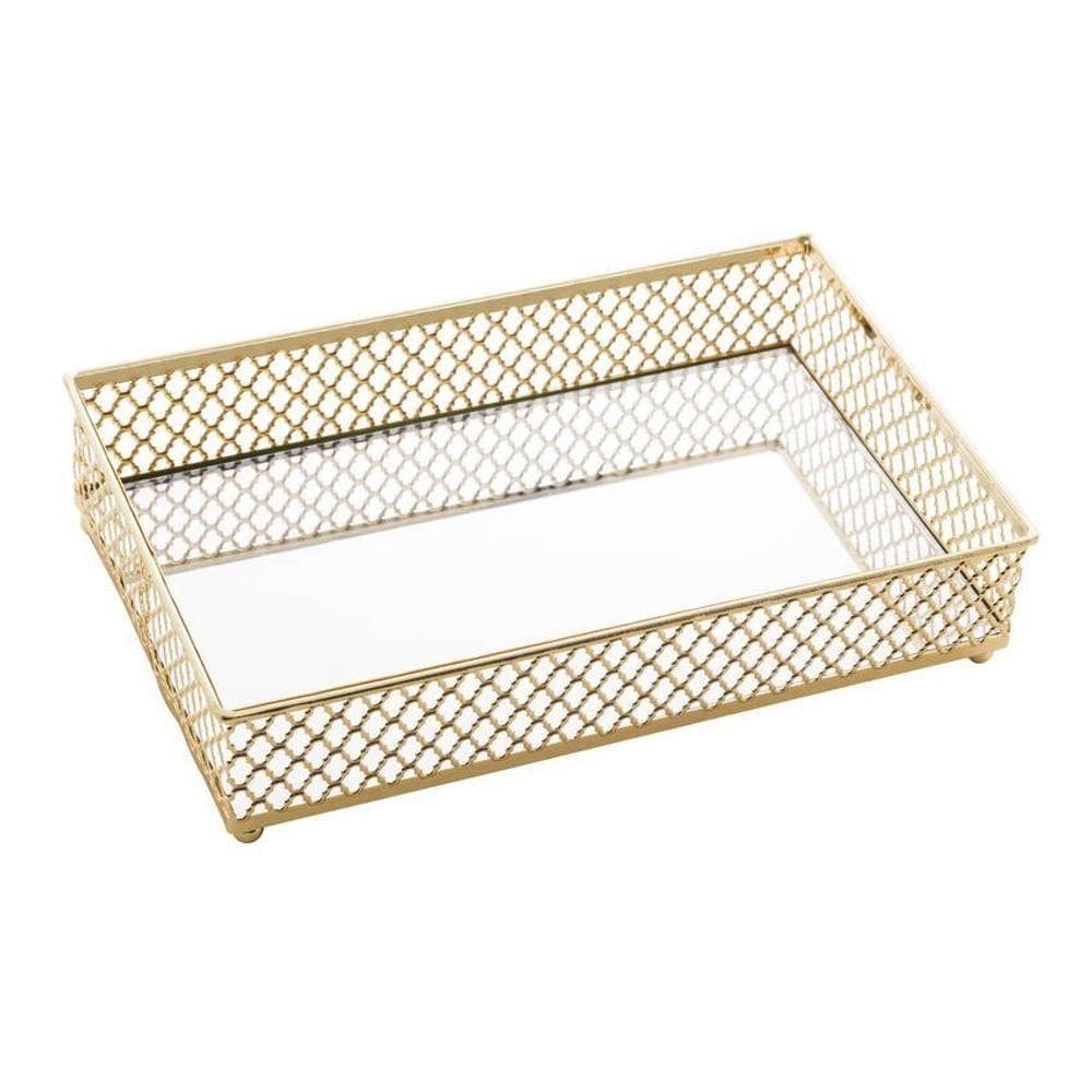 Bandeja Espelhada Retangular Em Metal Barcelona 21x13cm Lyor Dourado