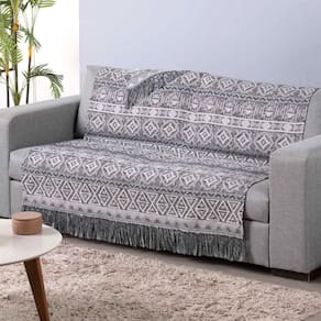 Xale Para Sofá Com Franja Luxor 1 Peça 2,10m X 1,35m 60% Algodão / 40% Poliéster Tecido Jacquard - Cinza Geométrico