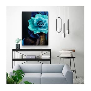 Quadro Arte Conceito Color Paint Woman Blue Rose Borda Infinita Tamanho 100 X 70cm