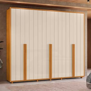 Roupeiro Volpi 100% MDF ripado 6 portas e 6 gavetas - Cinamomo Off White - Madetec