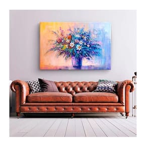 Quadro Folhas e Flores Color Flowers C- Moldura Prata e Vidro Tamanho 100 X 70cm