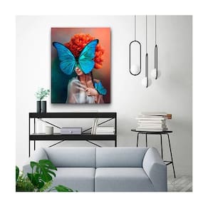 Quadro Arte Conceito Blue Butterfly Face C- Moldura Preta Tamanho 100 X 70cm