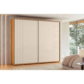 Roupeiro com escada Dalí 100% MDF ripado 2 portas e 8 gavetas - Cinamomo Off White - Madetec