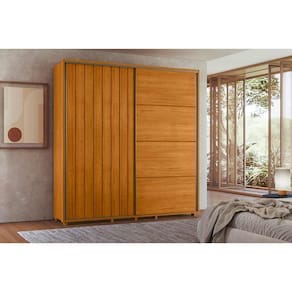 Roupeiro Monet 100% MDF ripado 2 portas de correr 4 gavetas - Cinamomo - Madetec