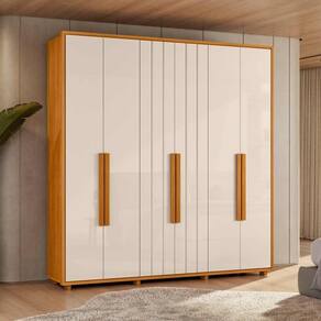 Roupeiro Portinari 100% MDF ripado 6 portas e 4 gavetas - Cinamomo Off White - Madetec