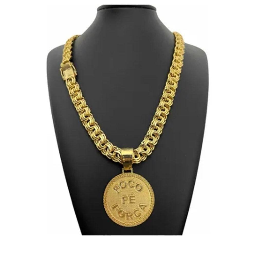 Cordão Banhado Ouro 12mm C- Pingente Corrente Para Mcs