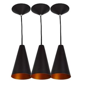 3 Pendentes Cone Preto Com Cobre Alumínio Decoração