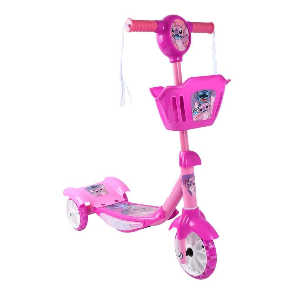 Patinete 3 Rodas com Cesto Stitch Angel Disney Rosa