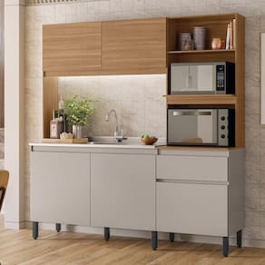 Armário De Cozinha Compacta 5 Portas 1 Gaveta Naves Amêndola Touch Nude Prime