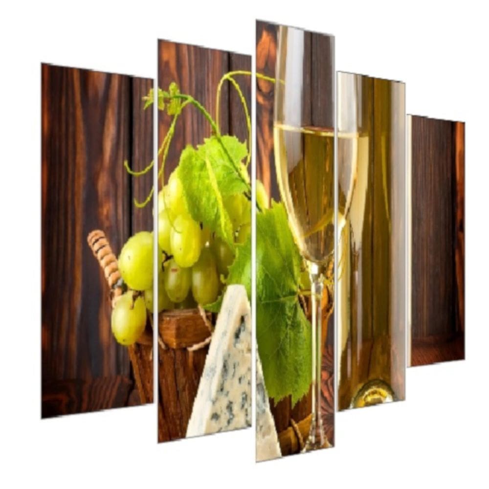Quadro Decorativo Mosaico 5 Peças Mod1142 Vinho Branco Uva