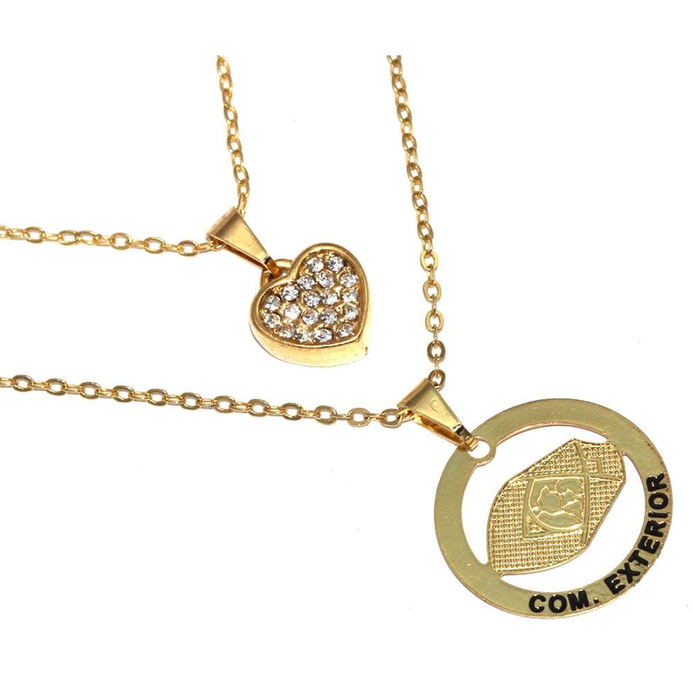 Colar Duplo Minha Profissão Comercio Exterior Folheado 18k