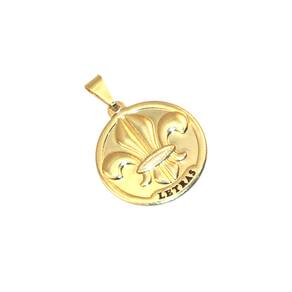 Pingente Medalha Letras Flor de Lis Folheado Ouro 18k
