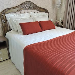 Jogo De Cama Vivain 01 Manta Tricô + 02 Rineiras Terracota