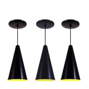Kit 3 Luminaria Pendente Lustre Aluminio Cone Preto Preto
