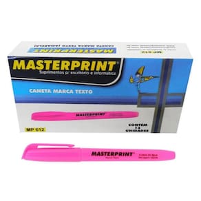 Caixa Caneta Marca Texto Masterprint - 12 Unidades Rosa