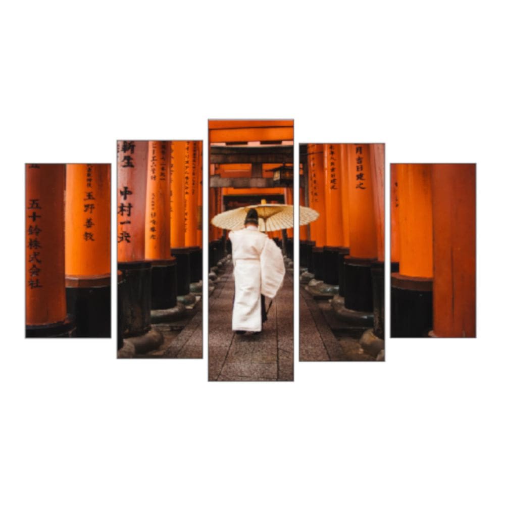 Quadro Decorativo Mosaico 5 Peças Mod813 Japão Caminho