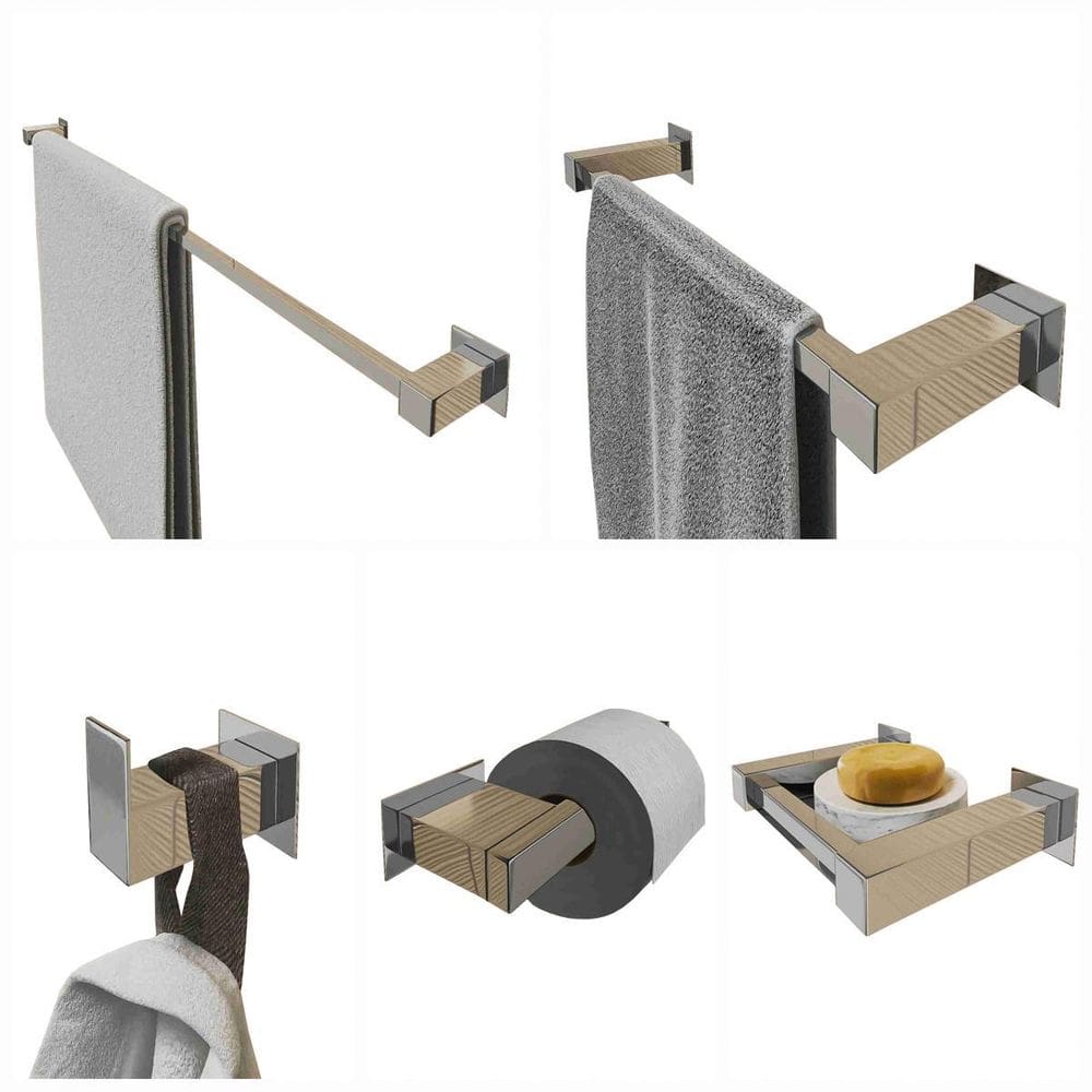 Kit Toalheiro 1Mt Inox Banheiro 5 Pçs Polido Ou Preto Fosco