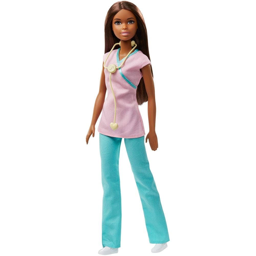Enfermeira de carreira da boneca Barbie com estetoscópio Teal Scrubs 3+