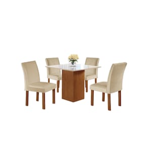 Conjunto Mesa de Jantar Dakota 90x90 Tampo de Vidro com 4 Cadeiras Napoles Cel Móveis - TEC 169