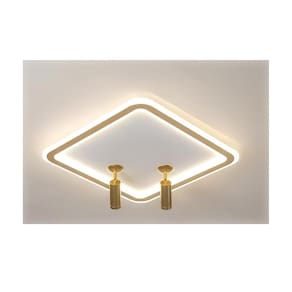 Lustre De Led Luminaria Dourado 55Cm Quadrado 80W