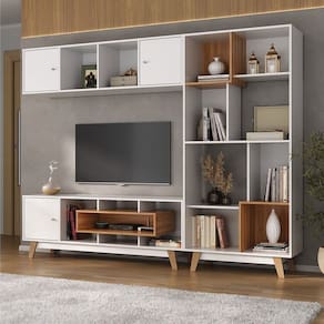 Estante Home para Tv até 65 Polegadas Vision com 3 Portas Yescasa Branco/Nogal