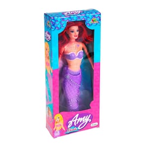 Boneca Amy Sereia Rainbow Tipo Princesa Luz Cor e Fantasia Brinquedo Criança