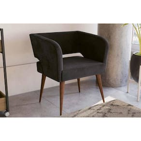Poltrona Decorativa p/ Sala Antara Carvalho/Suede Preto - Kappesberg