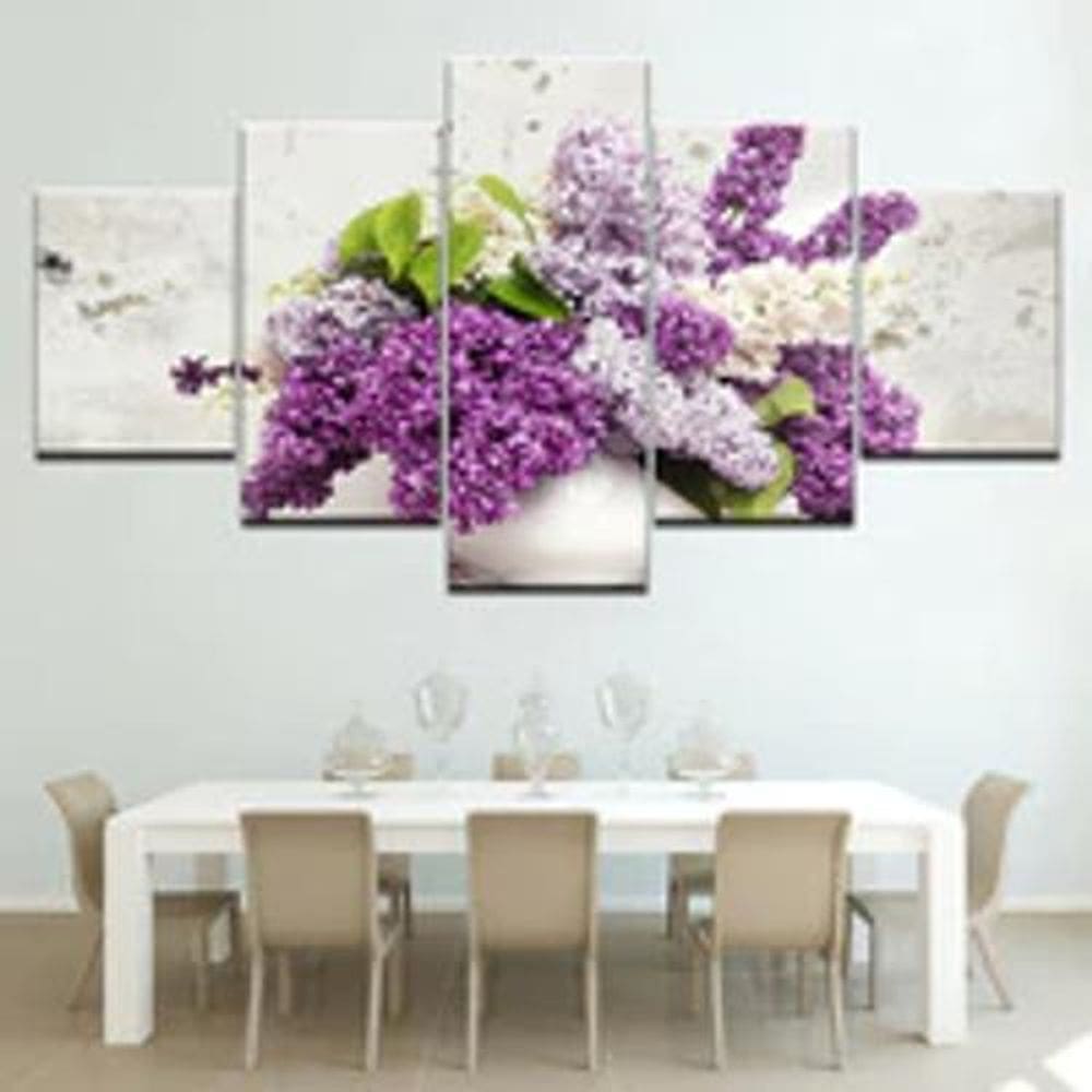Quadro Decorativo Mosaico De 5 Peças Flores Lavandas