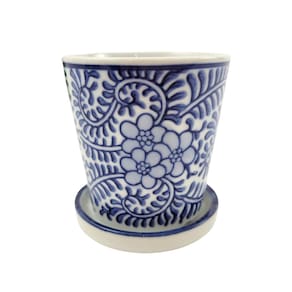 Vaso Decorativo Azul E Branco Floral 8X7Cm Com Furo Modelo 2
