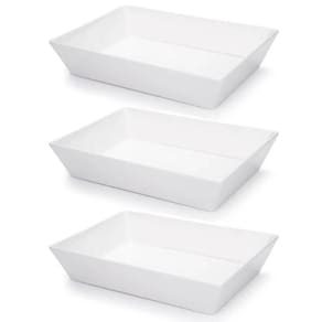 3 Travessas Retangular Branca 4L Profissional Servir Buffet Melamina Saladas Massas