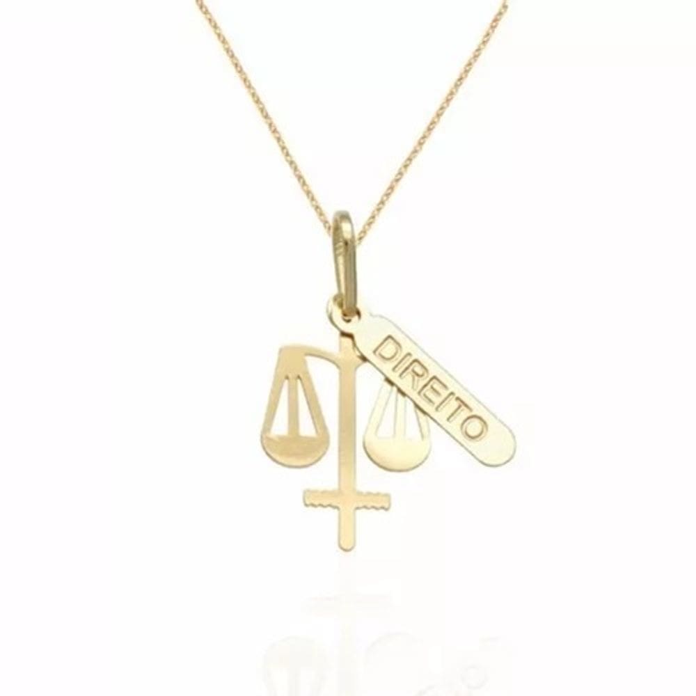 Colar Cordão Direito e Placa Chapa Folheado A Ouro 18k