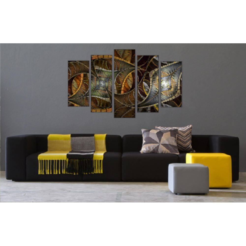 Quadro Decorativo Mosaico 5 Peças Mod1212 Abstrato Marrom