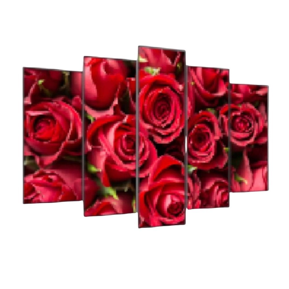 Quadro Decorativo Mosaico 5 Peças Mod093 Rosa Vermelhas Flor