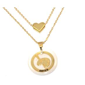 Colar Duplo Minha Profissão Artes Pintura Folheado Ouro 18k