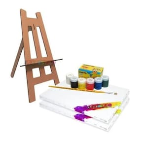Kit De Pintura Infantil Em Tela Com Mini Cavalete De Mesa