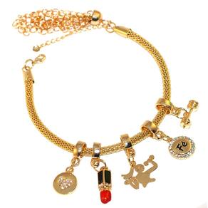 Pulseira Berloque Batom Halter Musculação Folheado 18k